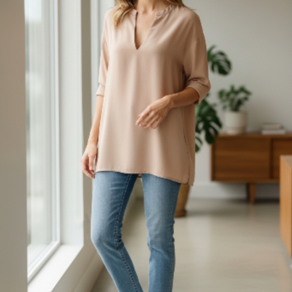 Vince Taupe Silk Women's Tunic Size Small